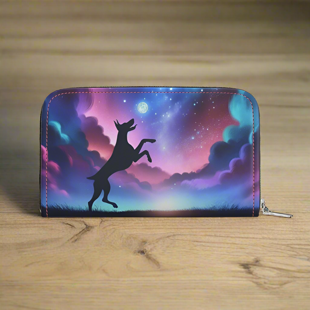 Doberman playing with the stars Leather Wallet