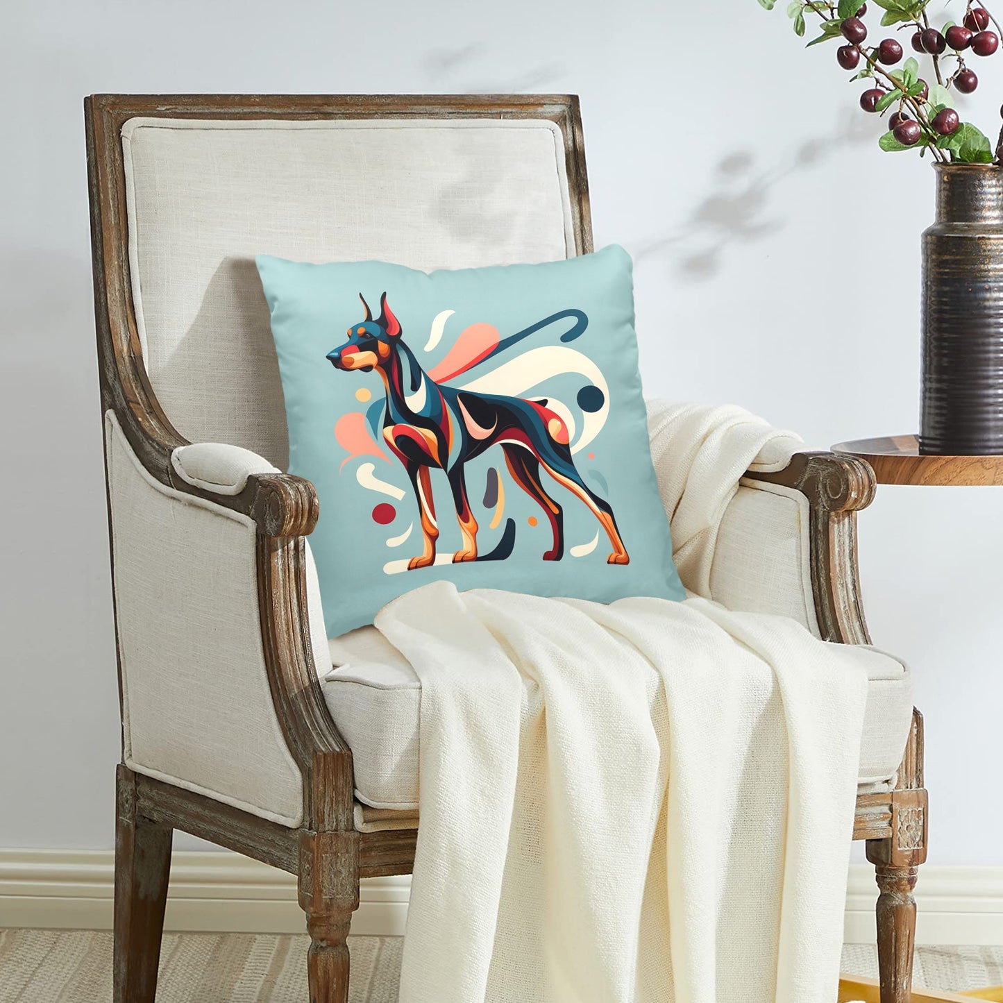 Abstract Doberman Pillow Peach Skin Pillowcase 18"x18" (One Side Printing)(2 Pack)