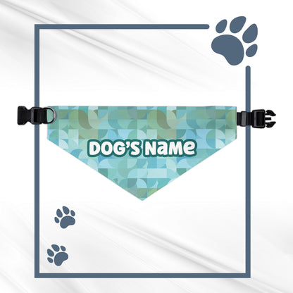 Turquoise Geometric Personalized Dog Bandana With Adjustable Collar