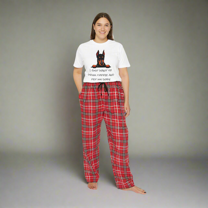 Women's Short Sleeve Pajama Set - "I just want to drink coffee and pet my Doberman"