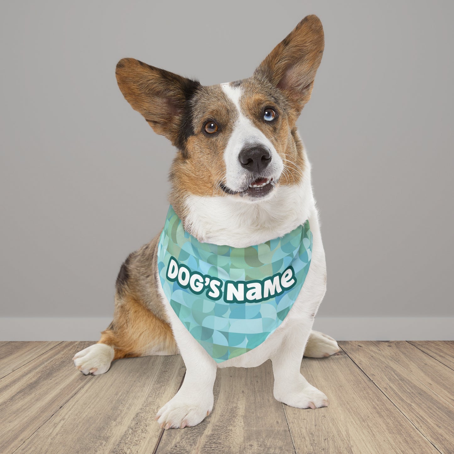 Turquoise Geometric Personalized Dog Bandana With Adjustable Collar