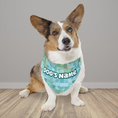 Turquoise Geometric Personalized Dog Bandana With Adjustable Collar