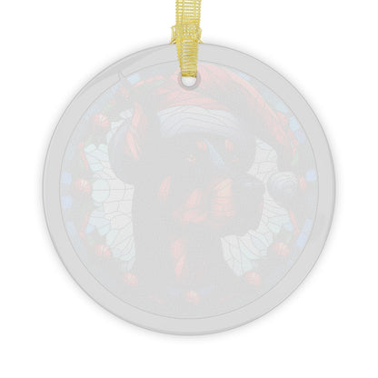 Doberman Wearing Santa Hat Glass Ornaments