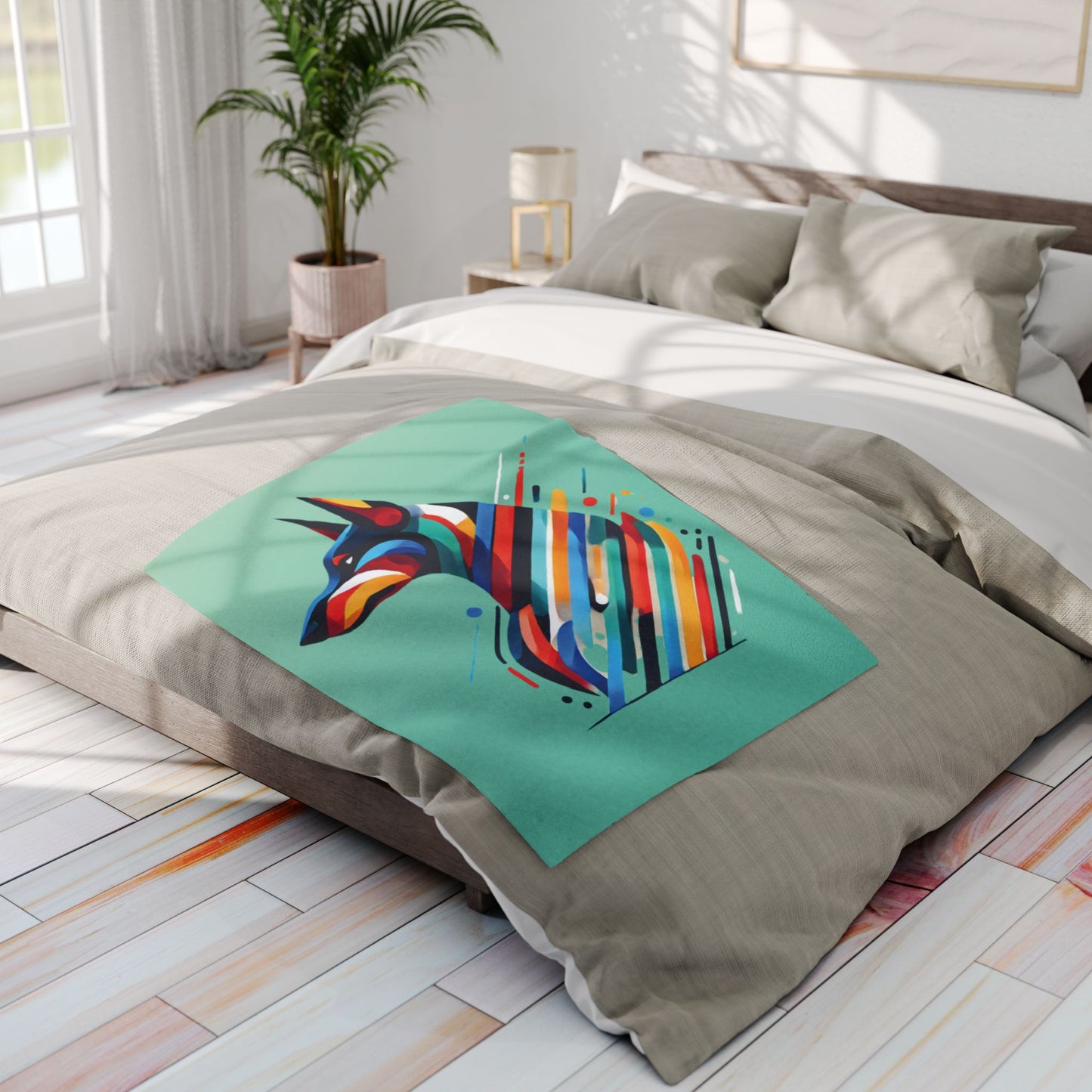 Colorful Abstract Doberman Fleece Blanket