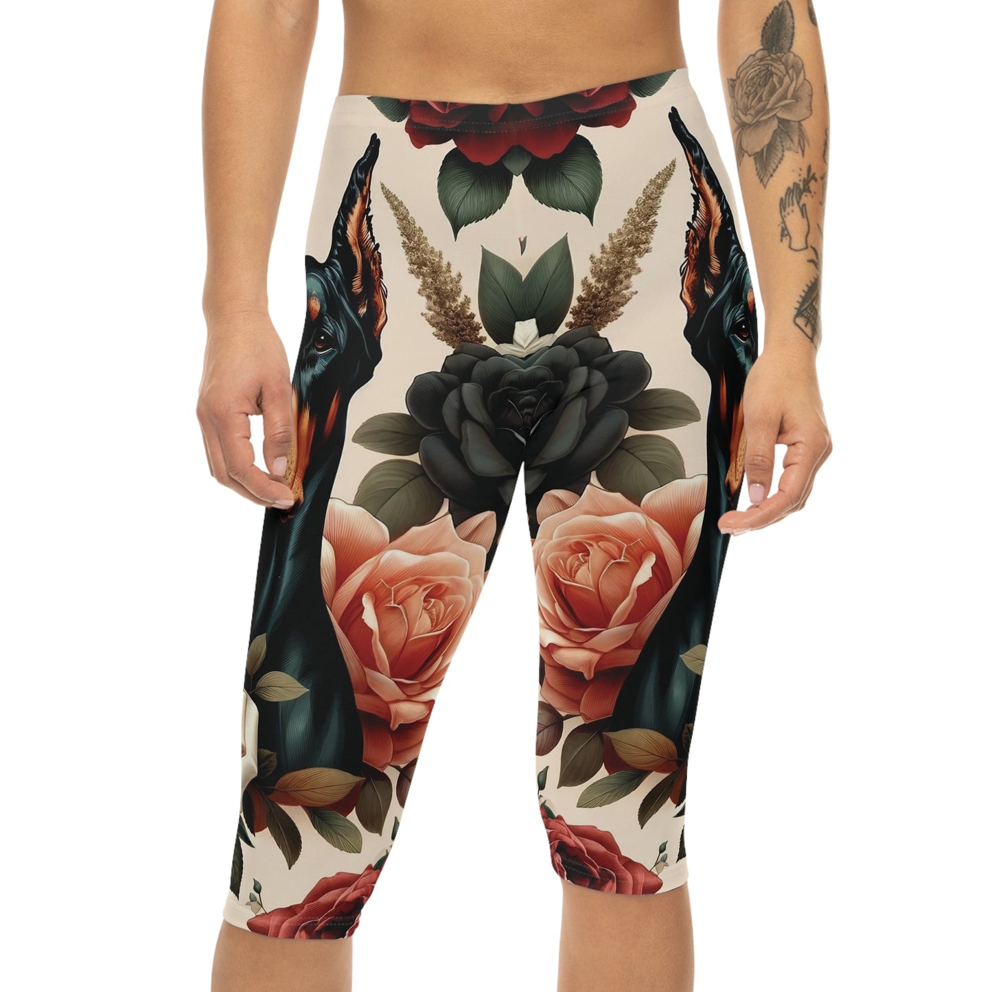 Vintage Rose Doberman Capri Leggings