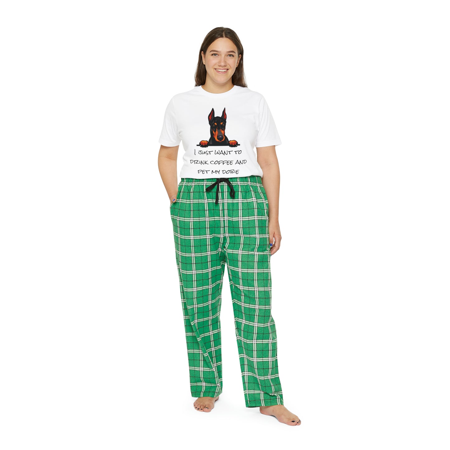 Women's Short Sleeve Pajama Set - "I just want to drink coffee and pet my Doberman"