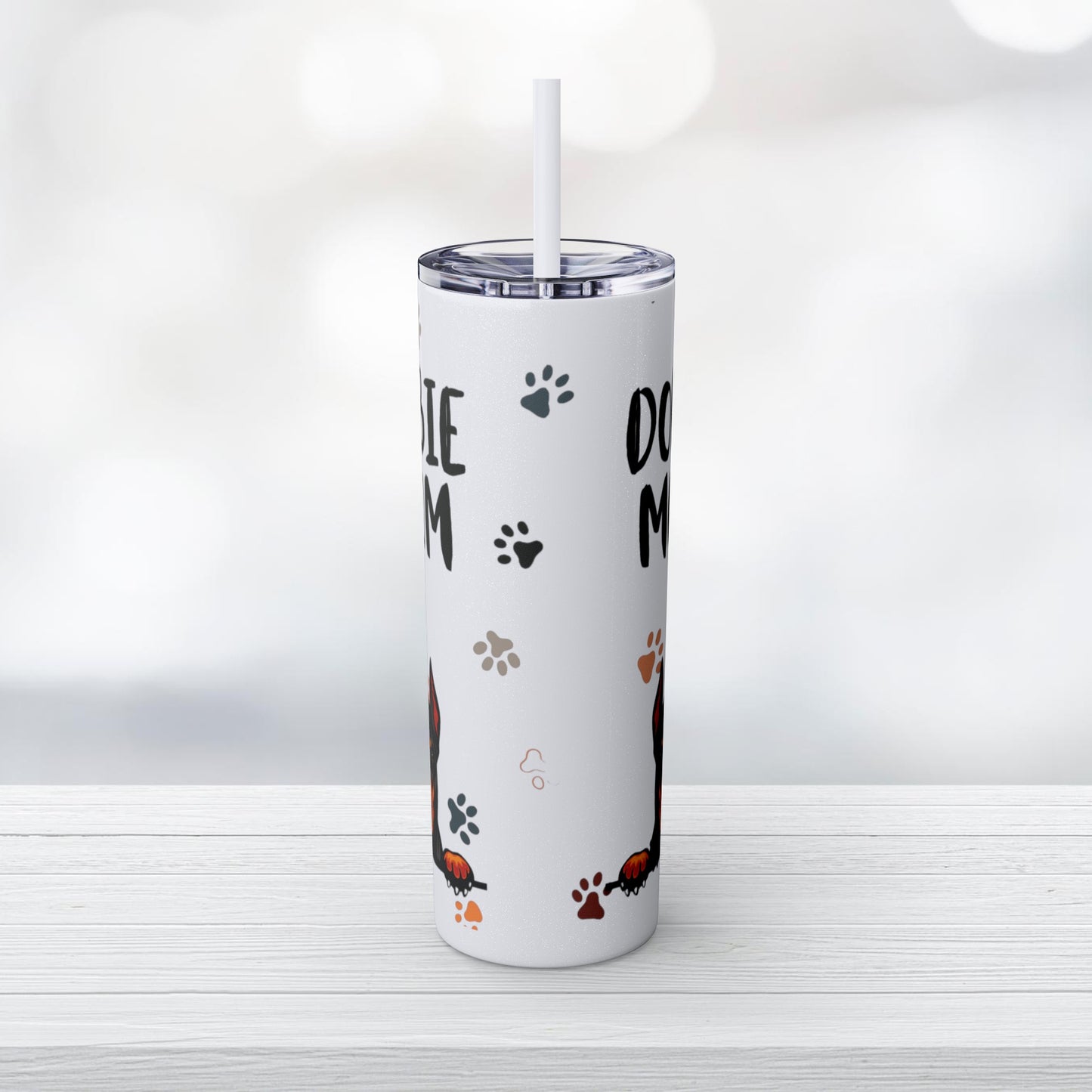 Dobie Mom Skinny Tumbler with Straw, 20oz