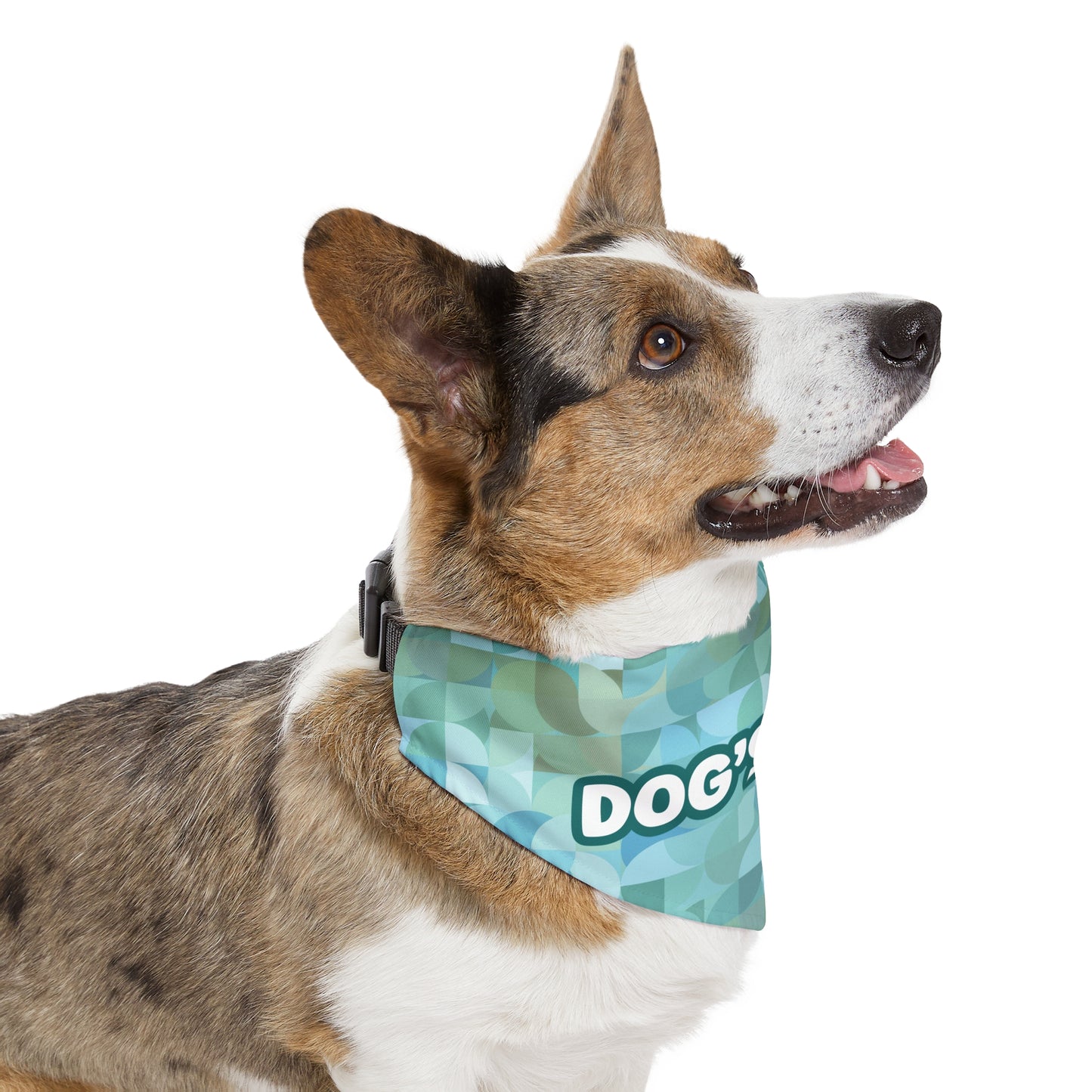 Turquoise Geometric Personalized Dog Bandana With Adjustable Collar