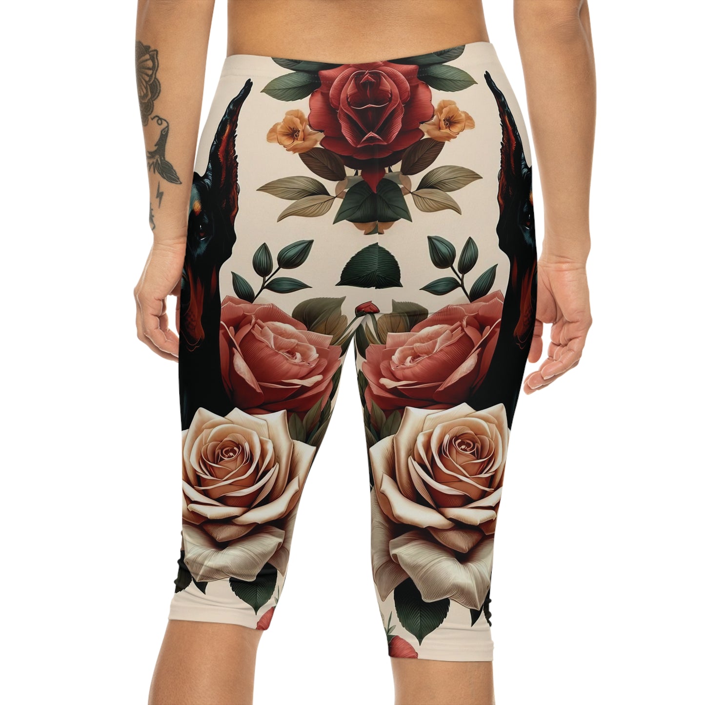 Vintage Rose Doberman Capri Leggings