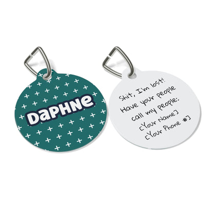 Green Pluses Personalized Dog ID Tag