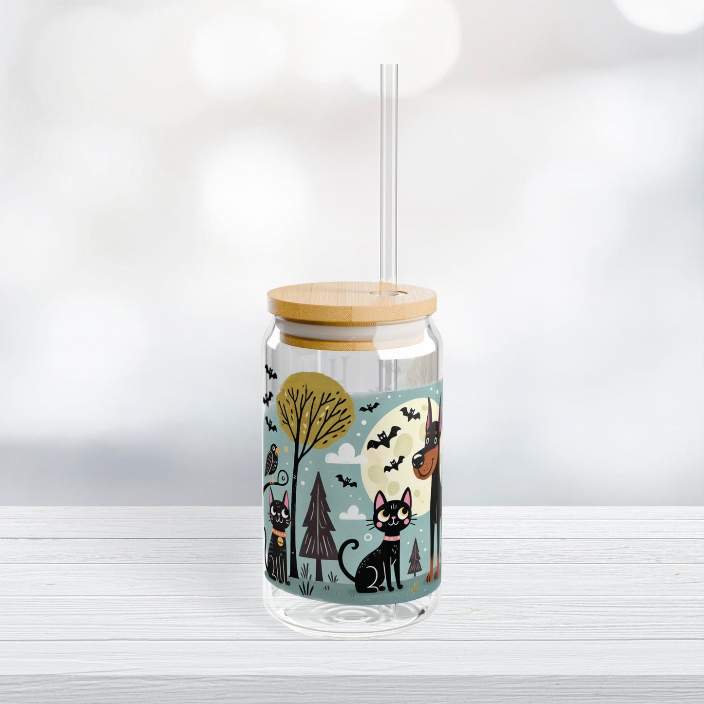 Whimsical Halloween Doberman Glass Can Tumbler