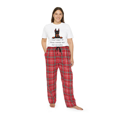 Women's Short Sleeve Pajama Set - "I just want to drink coffee and pet my Doberman"