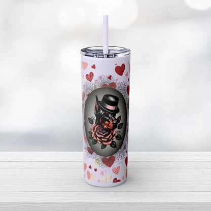 Dapper Doberlove Skinny Tumbler with Straw, 20oz