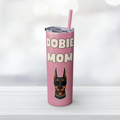 Dobie Mom Glitter Tumbler with Straw, 20oz