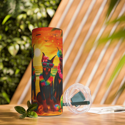 Three Amigos Doberman Beach Party 20oz Stainless Steel Tumbler