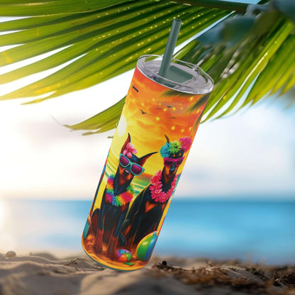 Three Amigos Doberman Beach Party 20oz Stainless Steel Tumbler