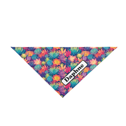 Pastel Succulents Dog Bandana - Personalized Colorful Pet Scarf in Two Sizes