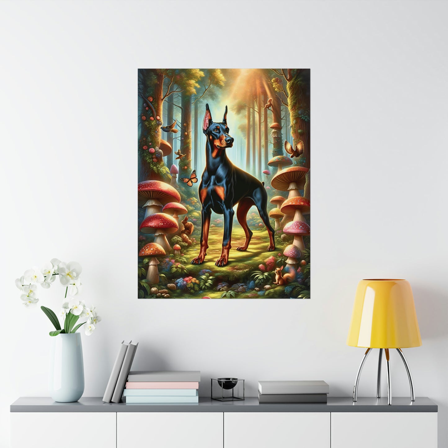 Doberman Sentry of the Shrooms Poster