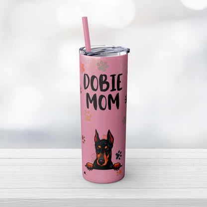 Dobie Mom Skinny Tumbler with Straw, 20oz