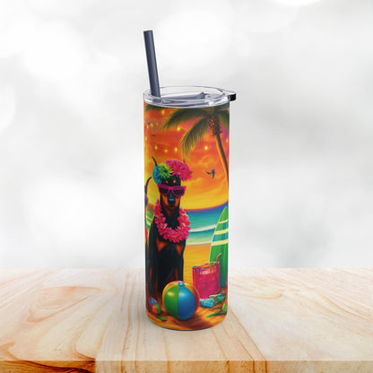 Three Amigos Doberman Beach Party 20oz Stainless Steel Tumbler