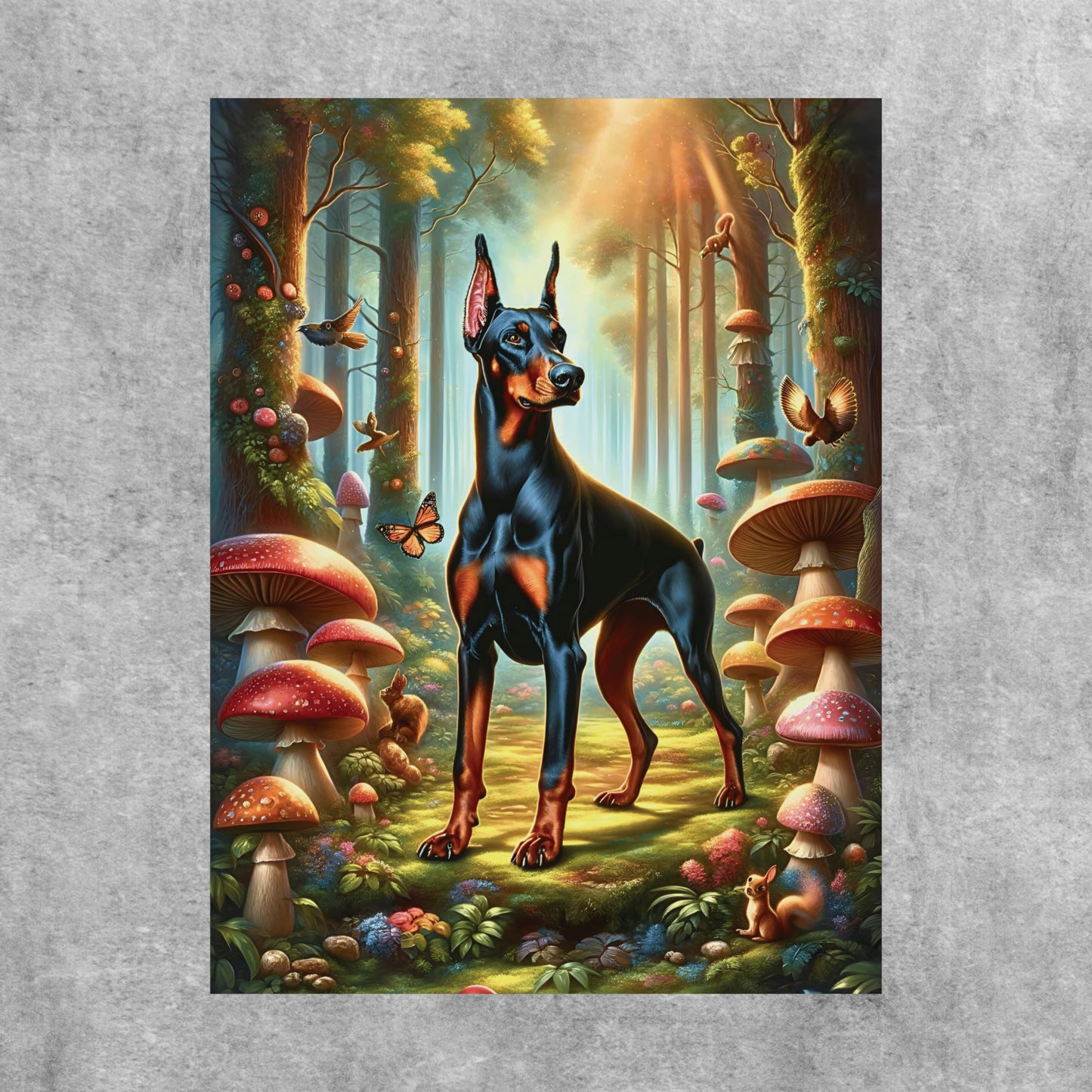 Doberman Sentry of the Shrooms Poster