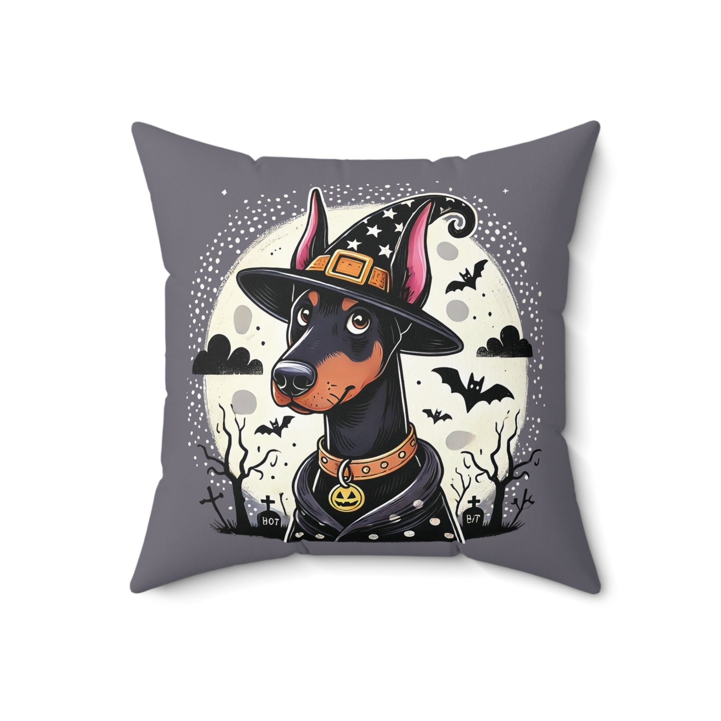 Halloween Witch Doberman Throw Pillow