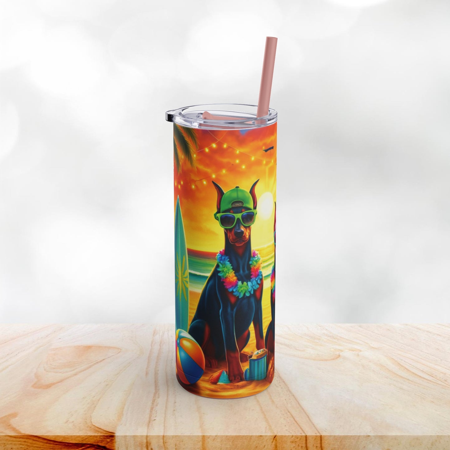 Three Amigos Doberman Beach Party 20oz Stainless Steel Tumbler