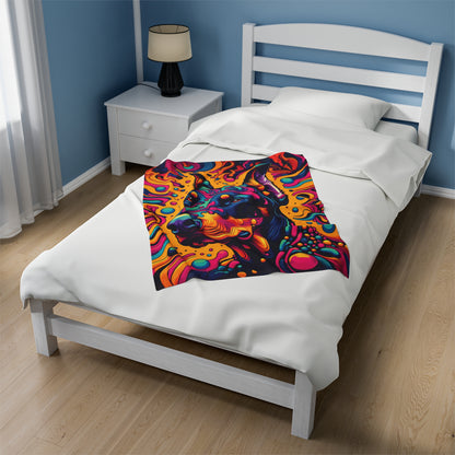 Psychedelic Doberman Velveteen Plush Blanket