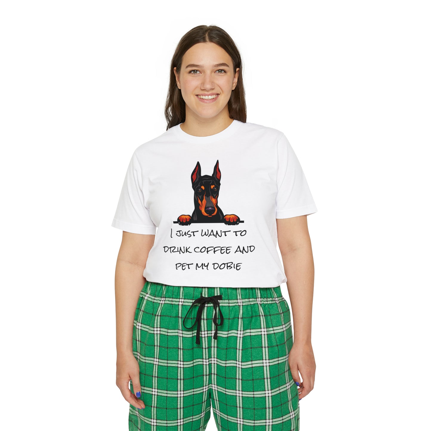 Women's Short Sleeve Pajama Set - "I just want to drink coffee and pet my Doberman"