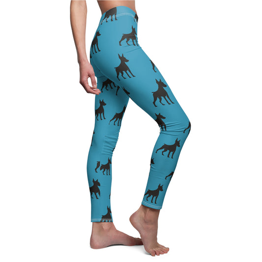 Turquoise Doberman Silhouette Leggings