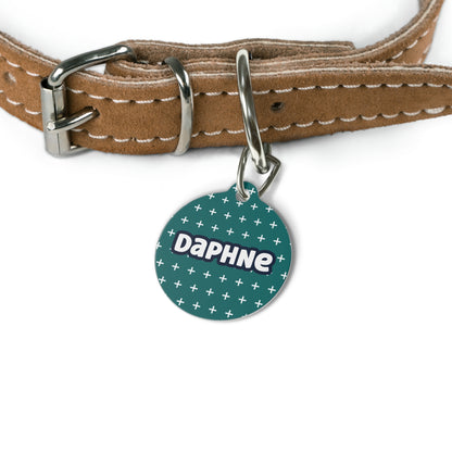 Green Pluses Personalized Dog ID Tag