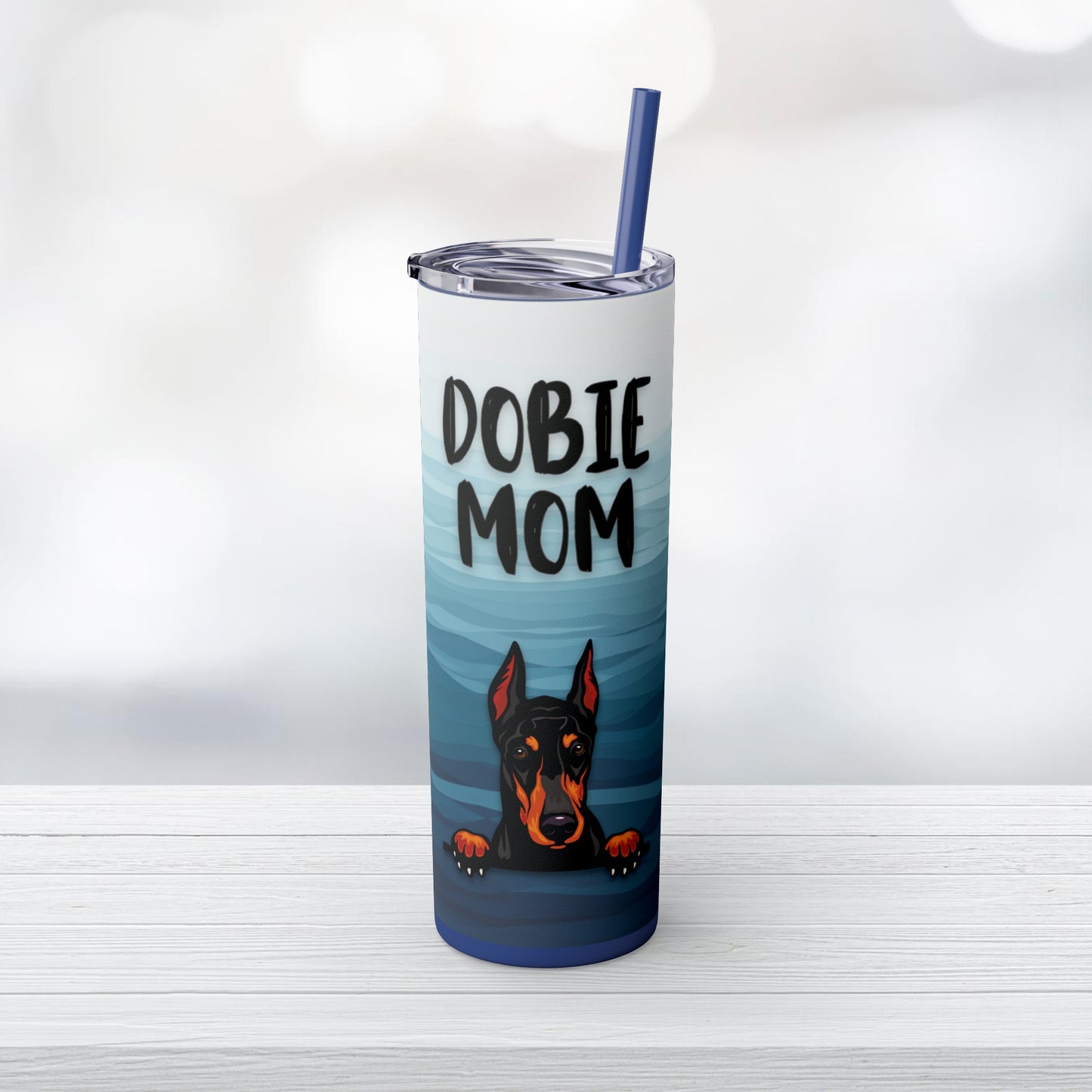 Dobie Mom Skinny Tumbler with Straw, 20oz