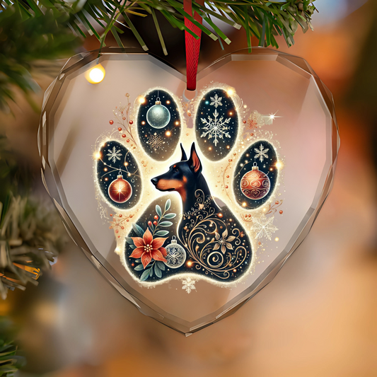 Crystal Glass Ornament - Doberman Paw Print