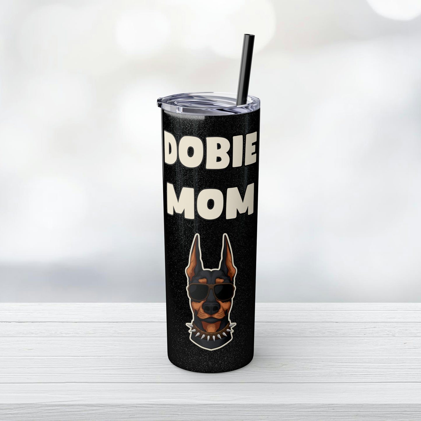 Dobie Mom Glitter Tumbler with Straw, 20oz