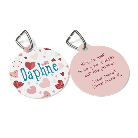 Hand Drawn Hearts Personalized Dog ID Tag