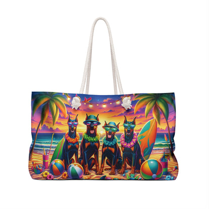 Sunset Doberman Oversized Tote Weekender Bag