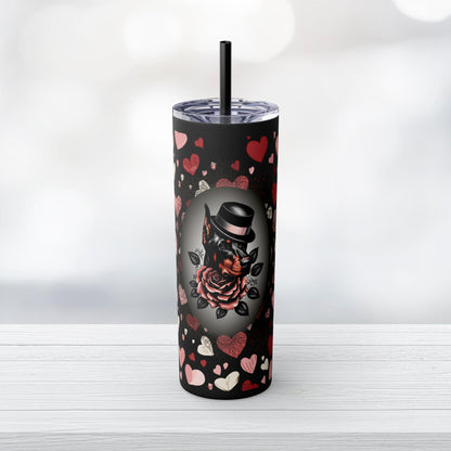 Dapper Doberlove Skinny Tumbler with Straw, 20oz