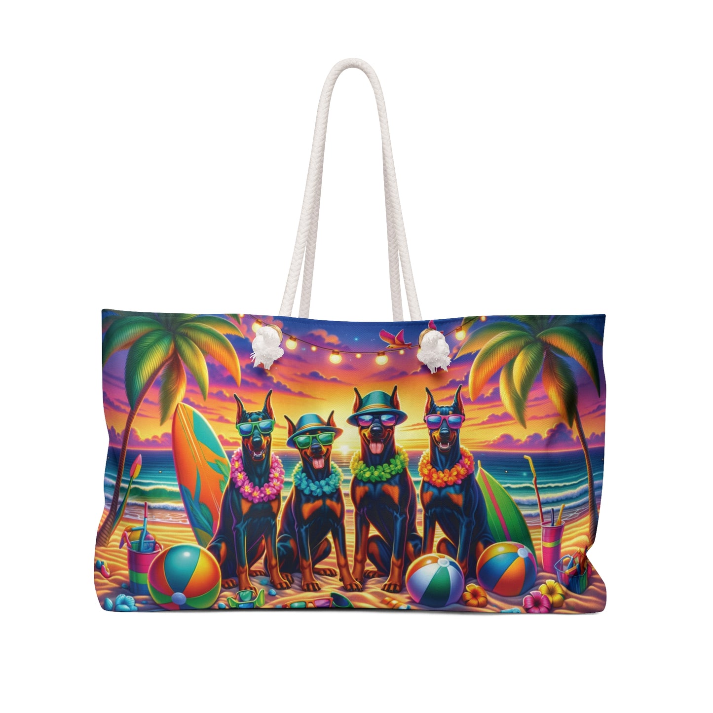 Sunset Doberman Oversized Tote Weekender Bag