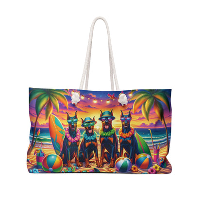 Doberman Sunset Beach Party Weekender Tote Bag