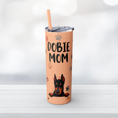 Dobie Mom Skinny Tumbler with Straw, 20oz