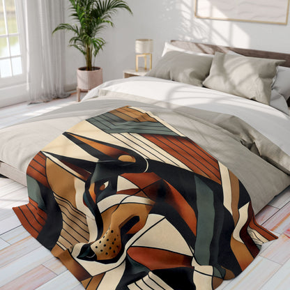 Modern Abstract Doberman Fleece Throw Blanket