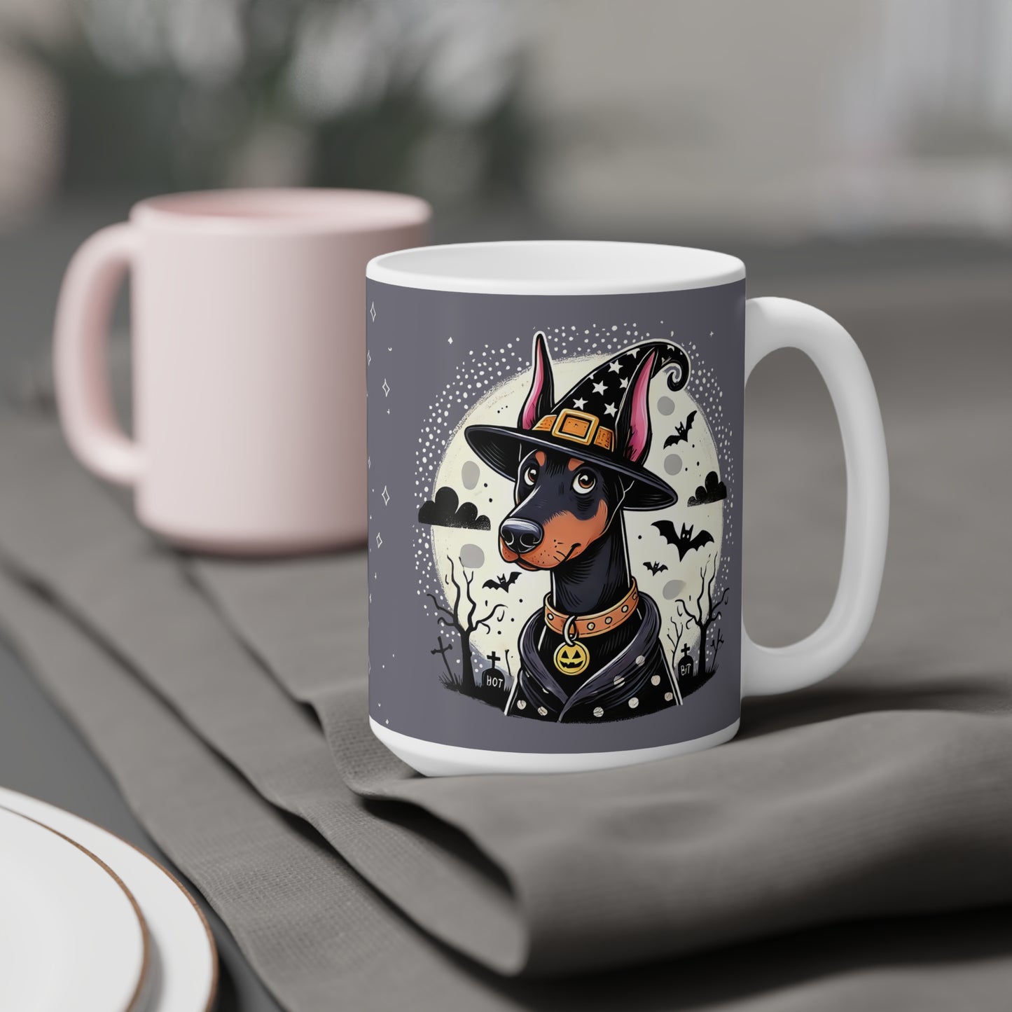 Doberman Witch Ceramic Mug