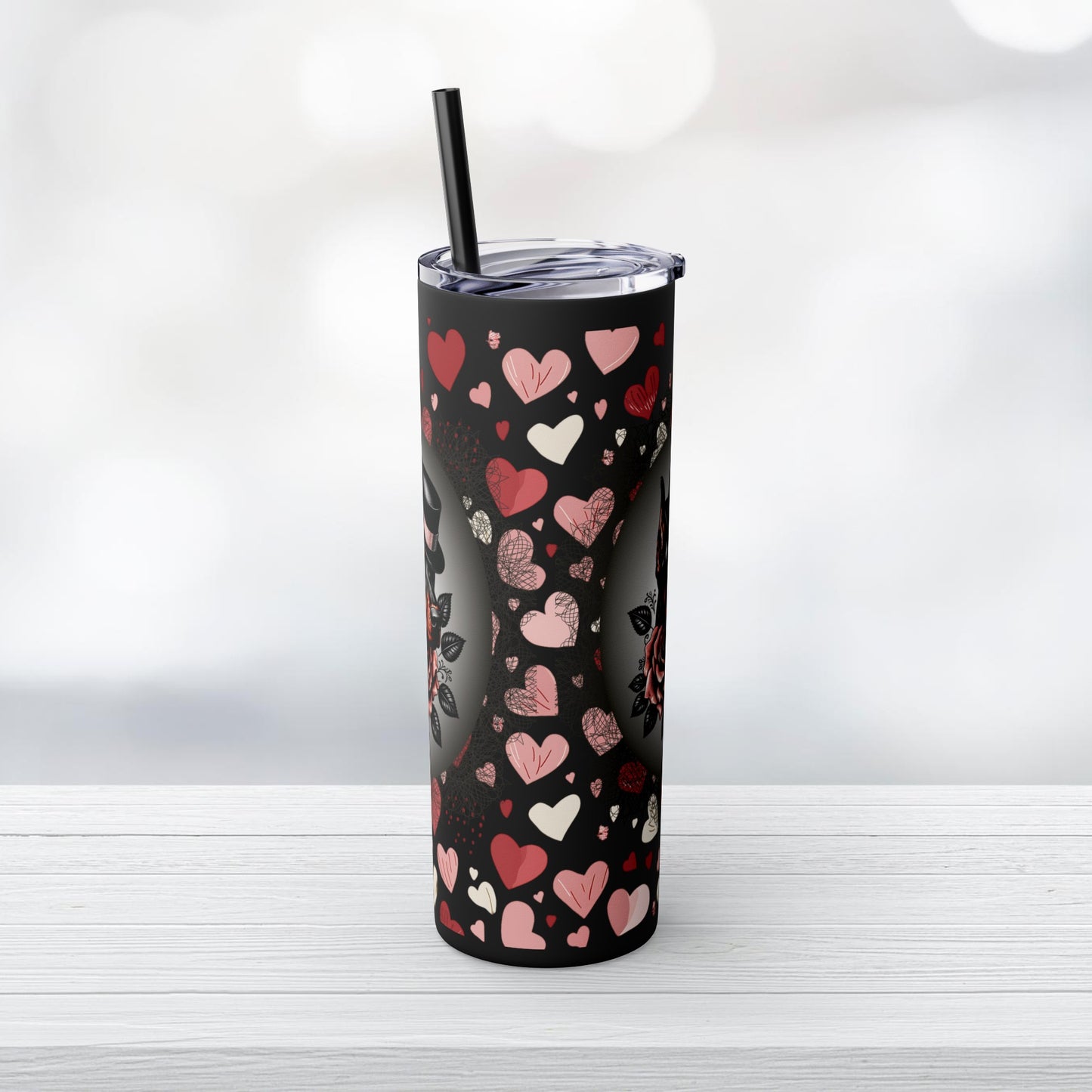 Dapper Doberlove Skinny Tumbler with Straw, 20oz