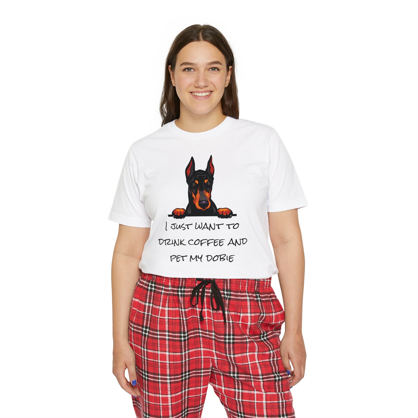 Women's Short Sleeve Pajama Set - "I just want to drink coffee and pet my Doberman"