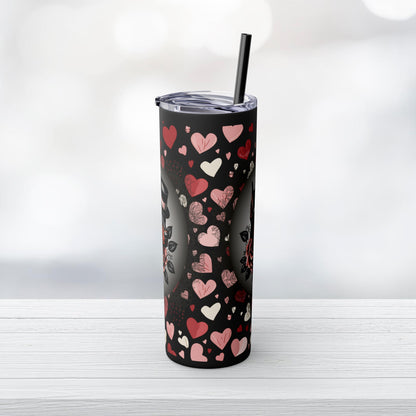 Dapper Doberlove Skinny Tumbler with Straw, 20oz