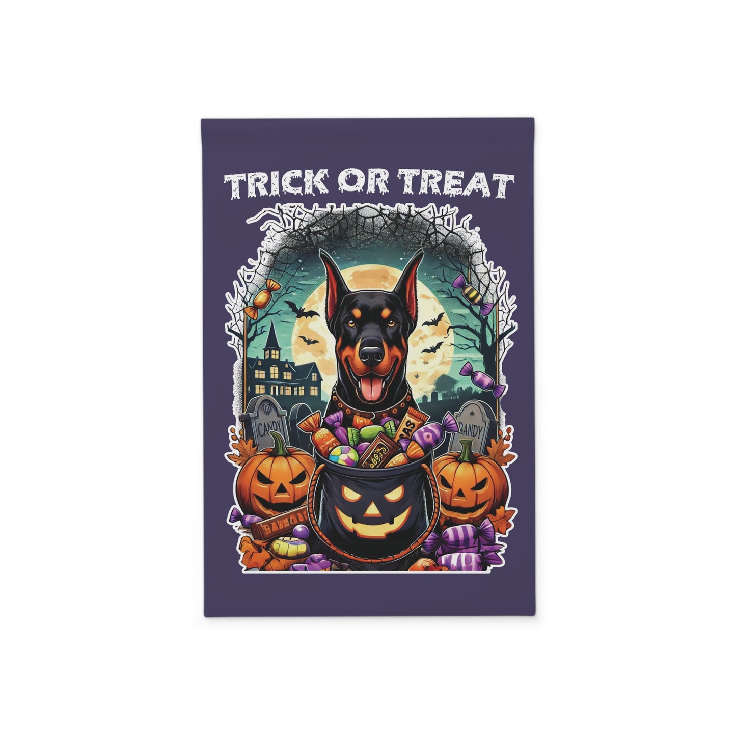 Halloween Dobie Trick or Treat Garden Flag