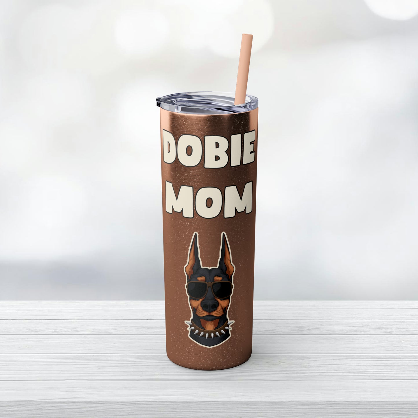 Dobie Mom Glitter Tumbler with Straw, 20oz