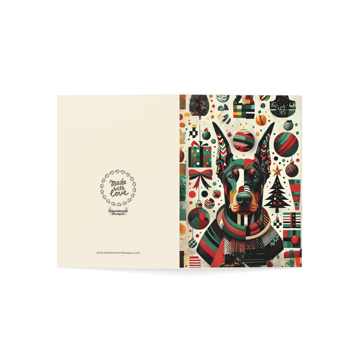 Set of Patchwork Doberman Holiday Greeting Cards