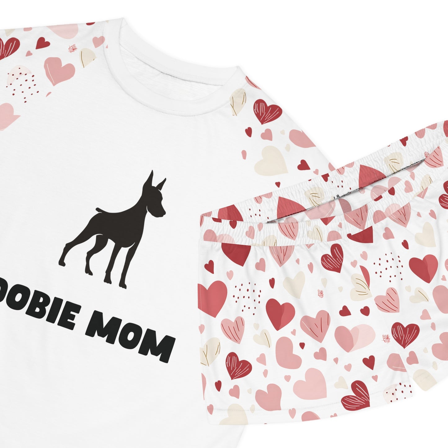 Dobie Mom Hearts Pajamas Two-Piece Set