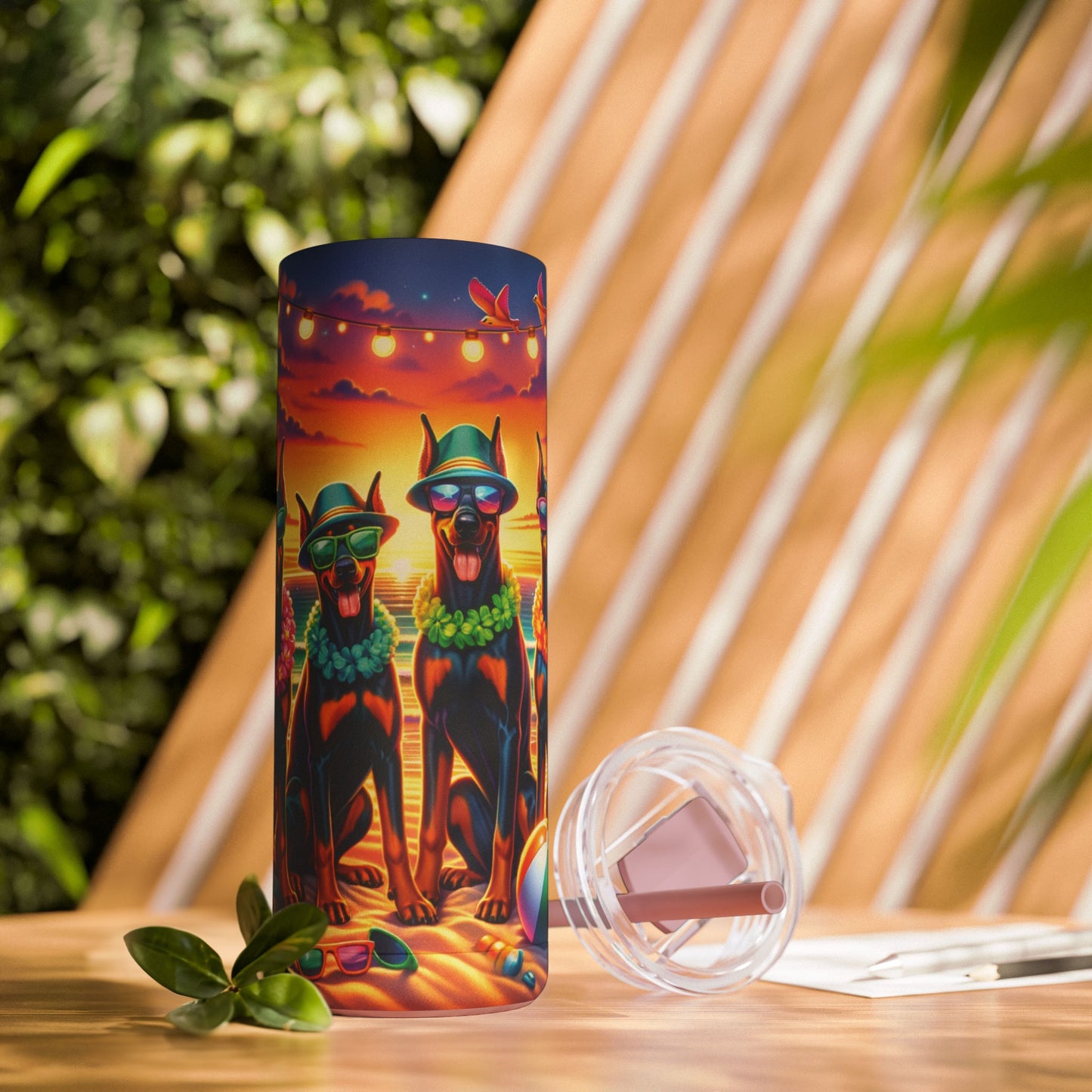 Doberman Beach Party 20oz Stainless Steel Tumbler